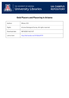 Gold Placers and Placering in Arizona