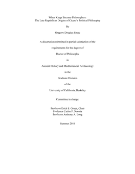 When Kings Become Philosophers: the Late Republican Origins of Cicero’S Political Philosophy