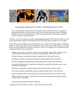 Classics 4370/WCL 6370: Comparative Epic