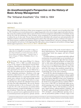 An Anesthesiologist's Perspective on the History of Basic Airway