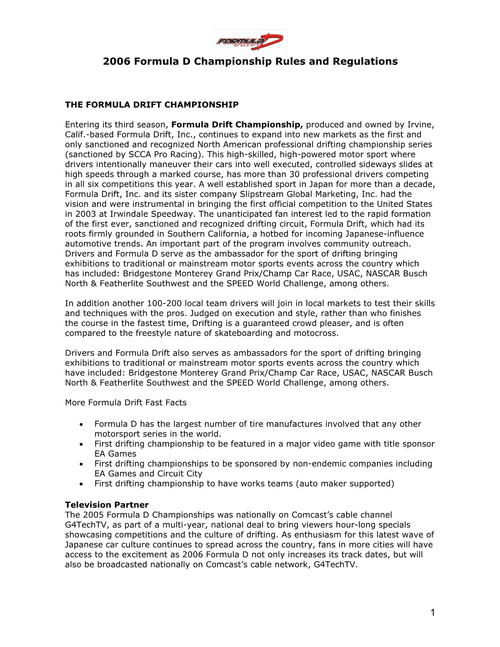 2006 Formula D Championship Rules and Regulations 1