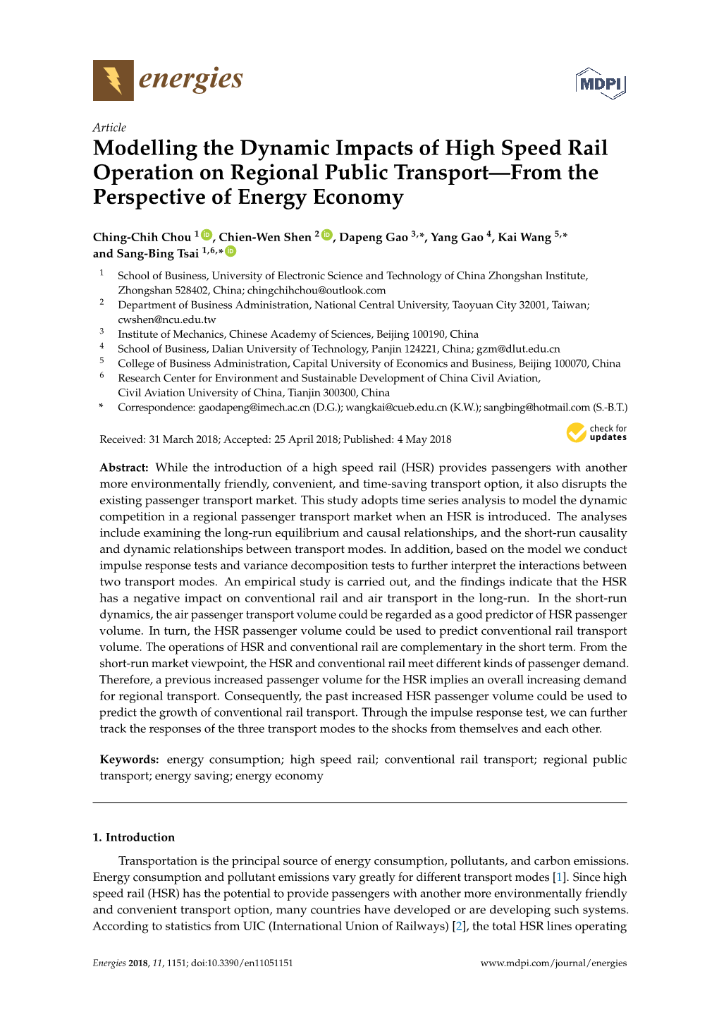 Modelling the Dynamic Impacts of High Speed Rail Operation on Regional Public Transport—From the Perspective of Energy Economy
