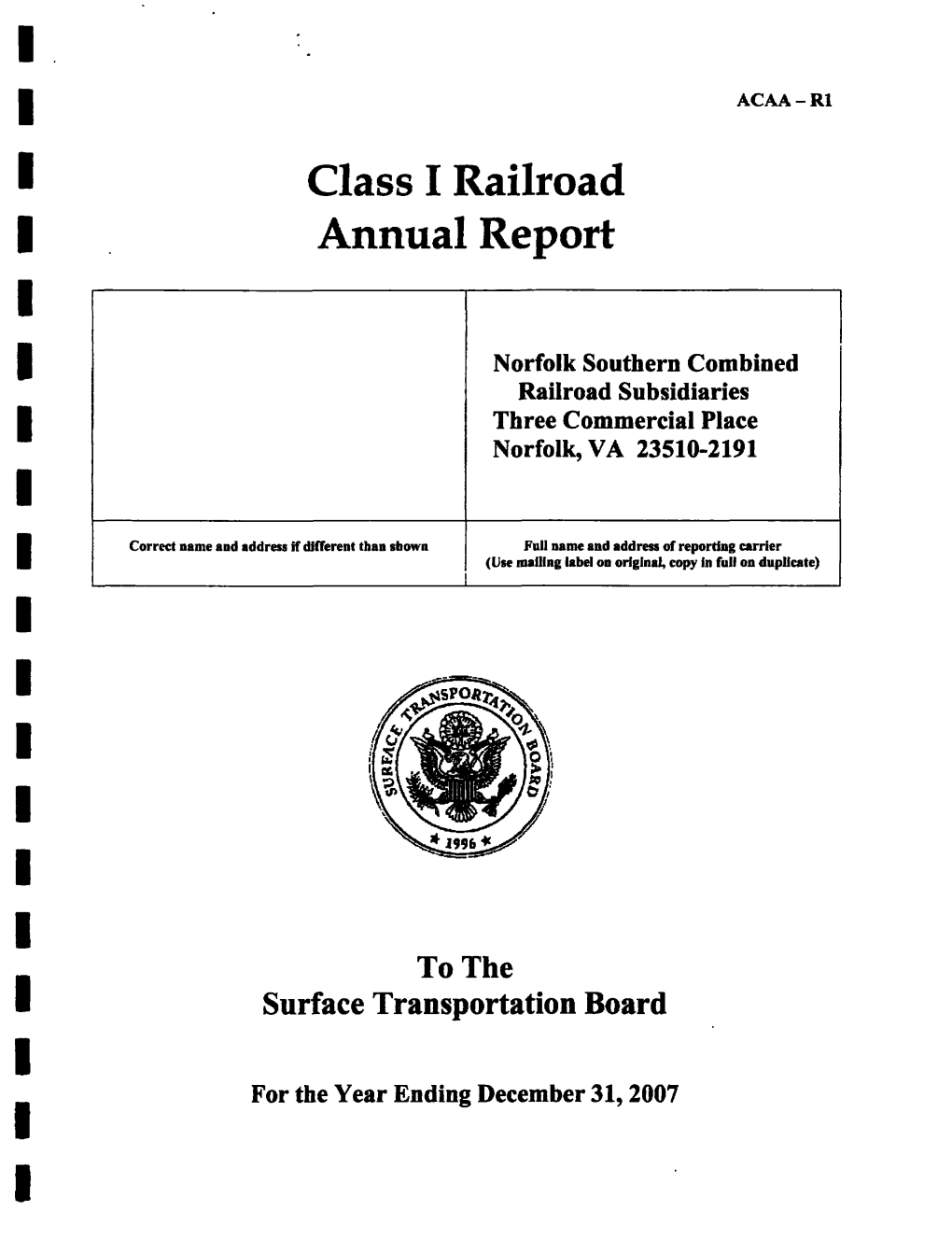 Class I Railroad Annual Report