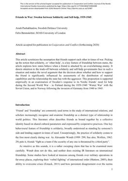 1 Friends in War: Sweden Between Solidarity and Self-Help, 1939-1945