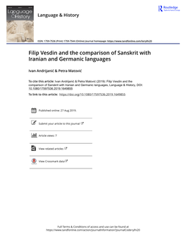Filip Vesdin and the Comparison of Sanskrit with Iranian and Germanic Languages