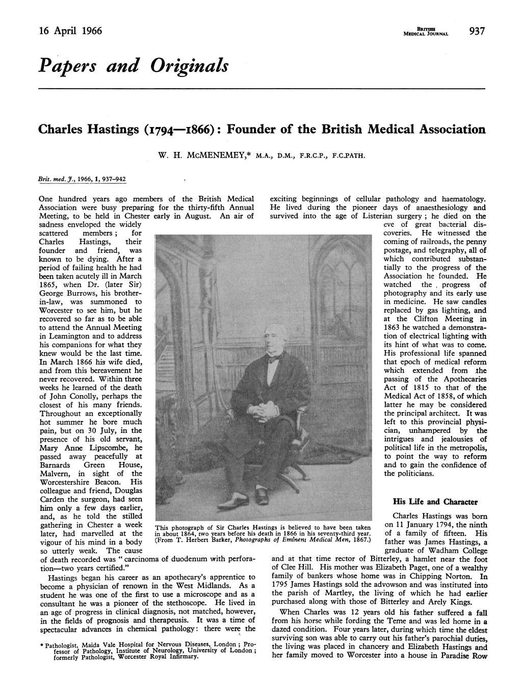 Charles Hastings (1794-I866): Founder of the British Medical Association