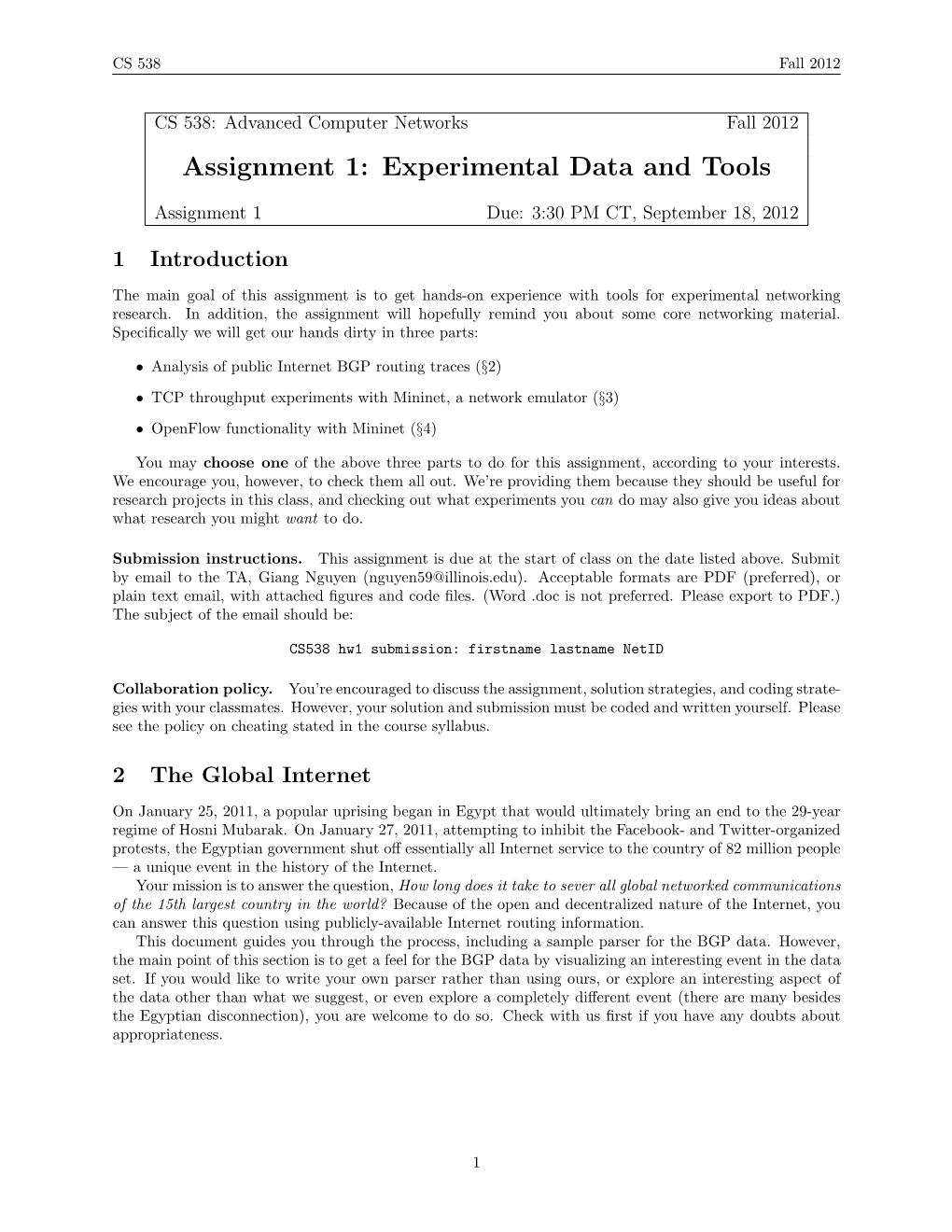 Assignment 1: Experimental Data and Tools