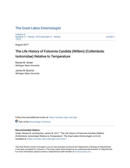 The Life History of Folsomia Candida (Willem) (Collembola: Isotomidae) Relative to Temperature