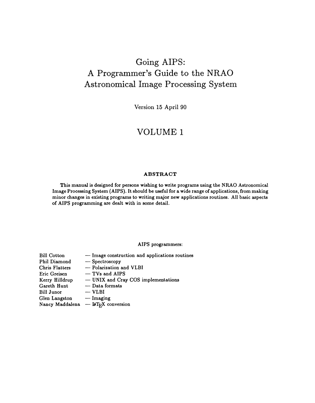 Going AIPS: a Programmer's Guide to the NRAO Astronomical Image
