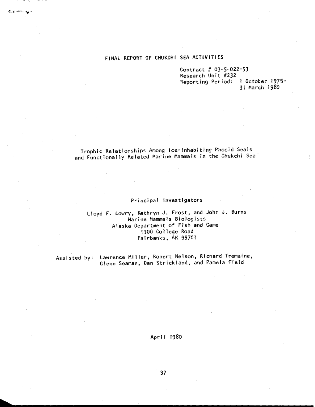 Tropic Relationships Amoung Ice- Inhabiting Phocid Seals And