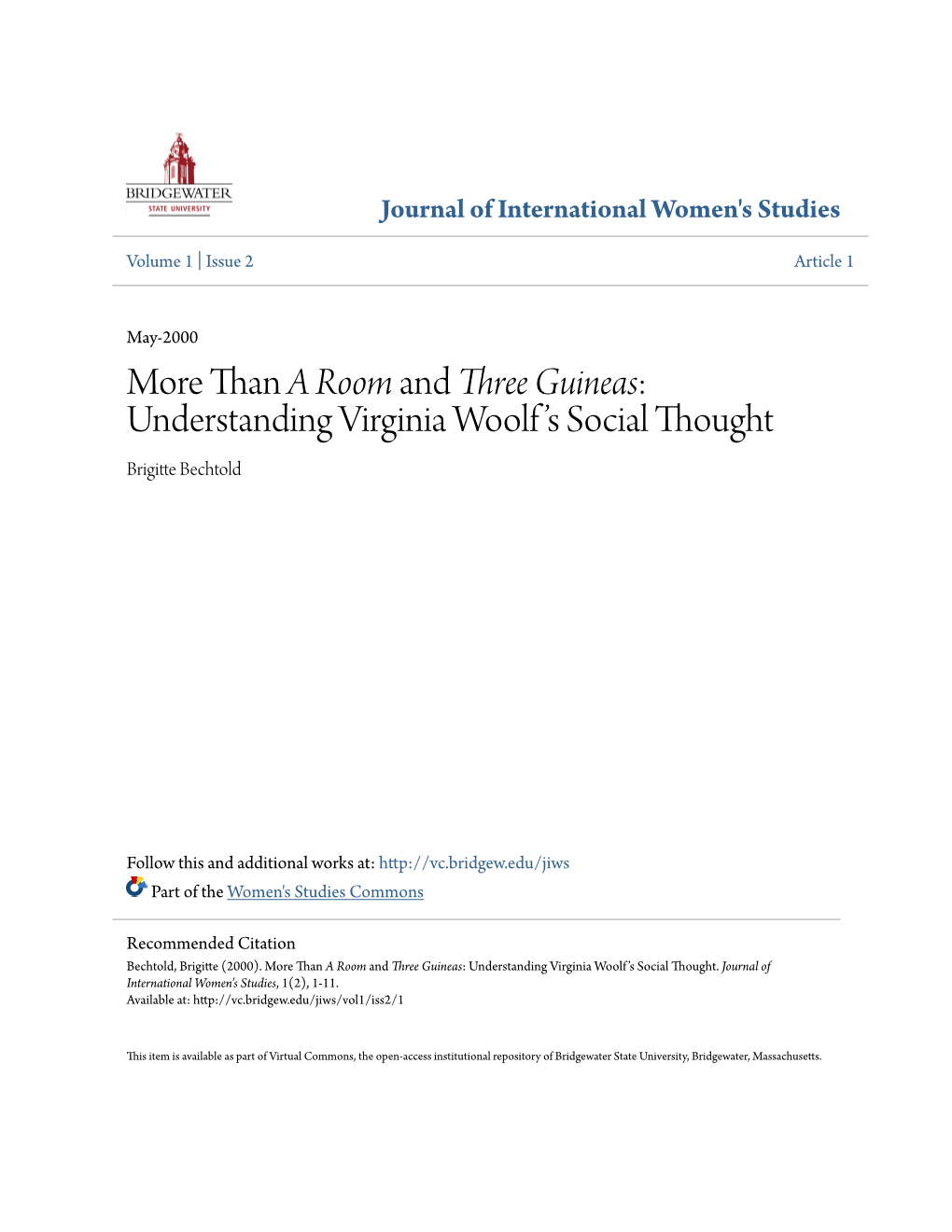 Three Guineas</Em>: Understanding Virginia Woolf's Social Thought