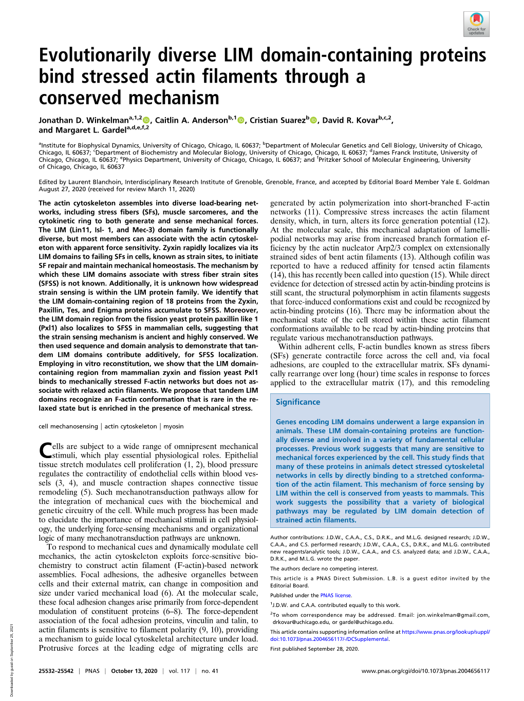 Evolutionarily Diverse LIM Domain-Containing Proteins Bind Stressed Actin Filaments Through a Conserved Mechanism