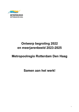 Ontwerp Begroting 2022 En Meerjarenbeeld 2023-2025