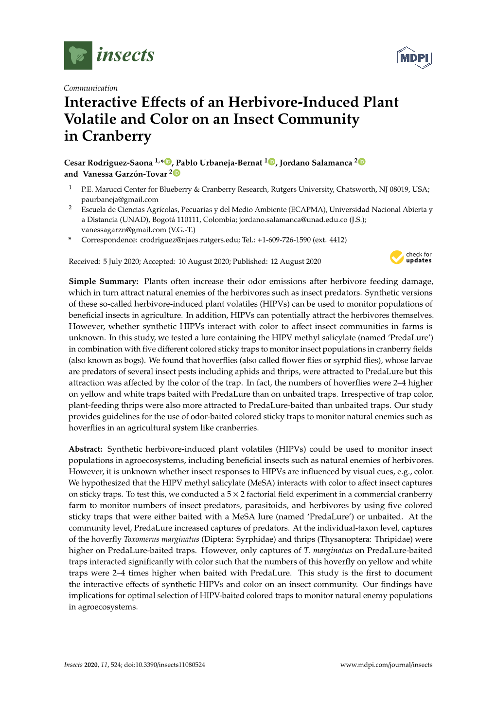 Interactive Effects of an Herbivore-Induced Plant Volatile