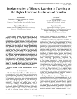 Implementation of Blended Learning in Teaching at the Higher Education Institutions of Pakistan