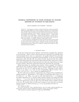 General Properties of Some Families of Graphs Defined by Systems of Equations