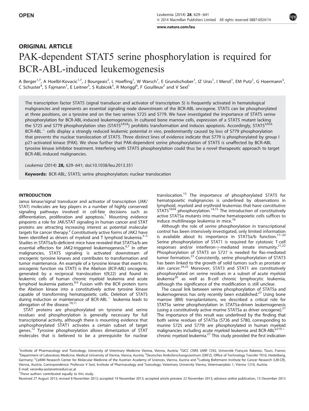 PAK-Dependent STAT5 Serine Phosphorylation Is Required for BCR-ABL-Induced Leukemogenesis