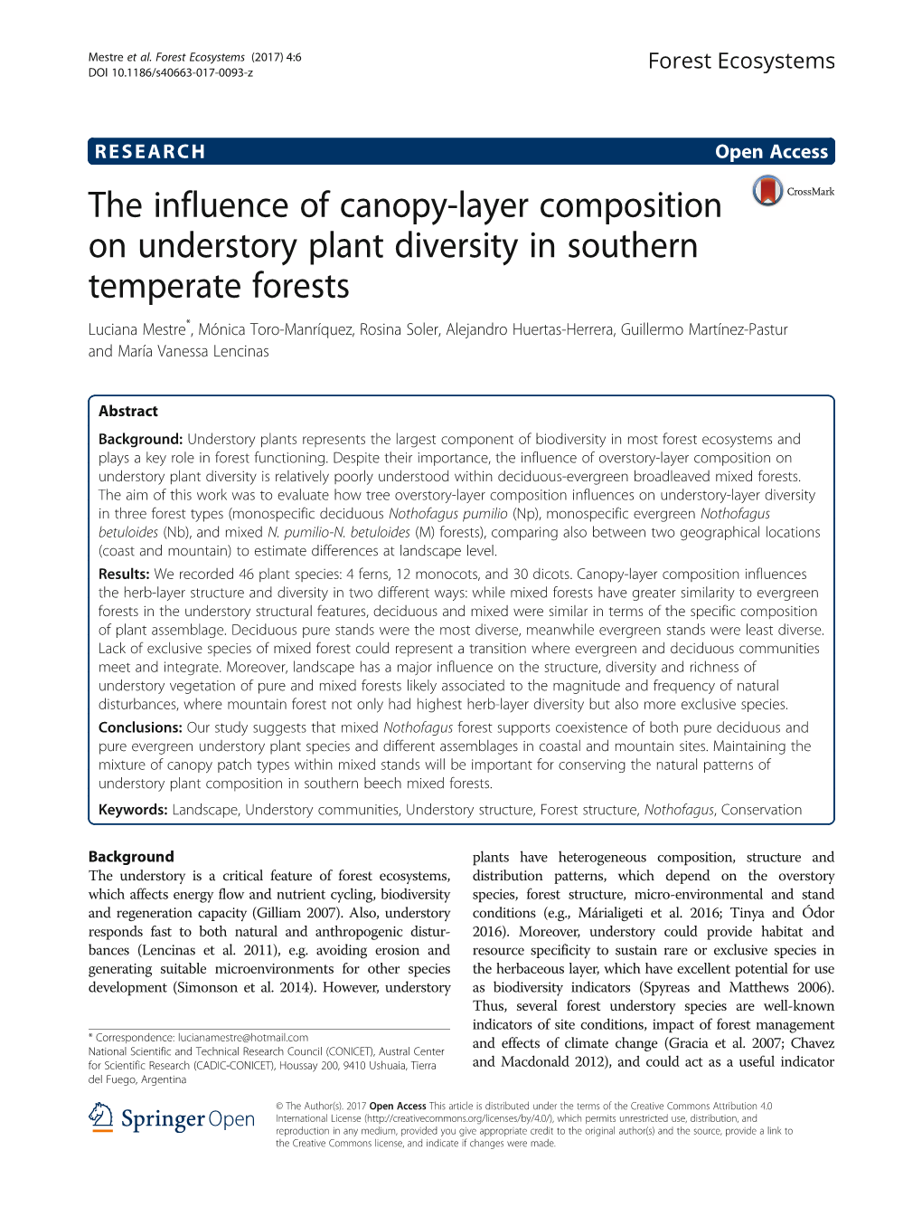 The Influence of Canopy-Layer Composition on Understory Plant