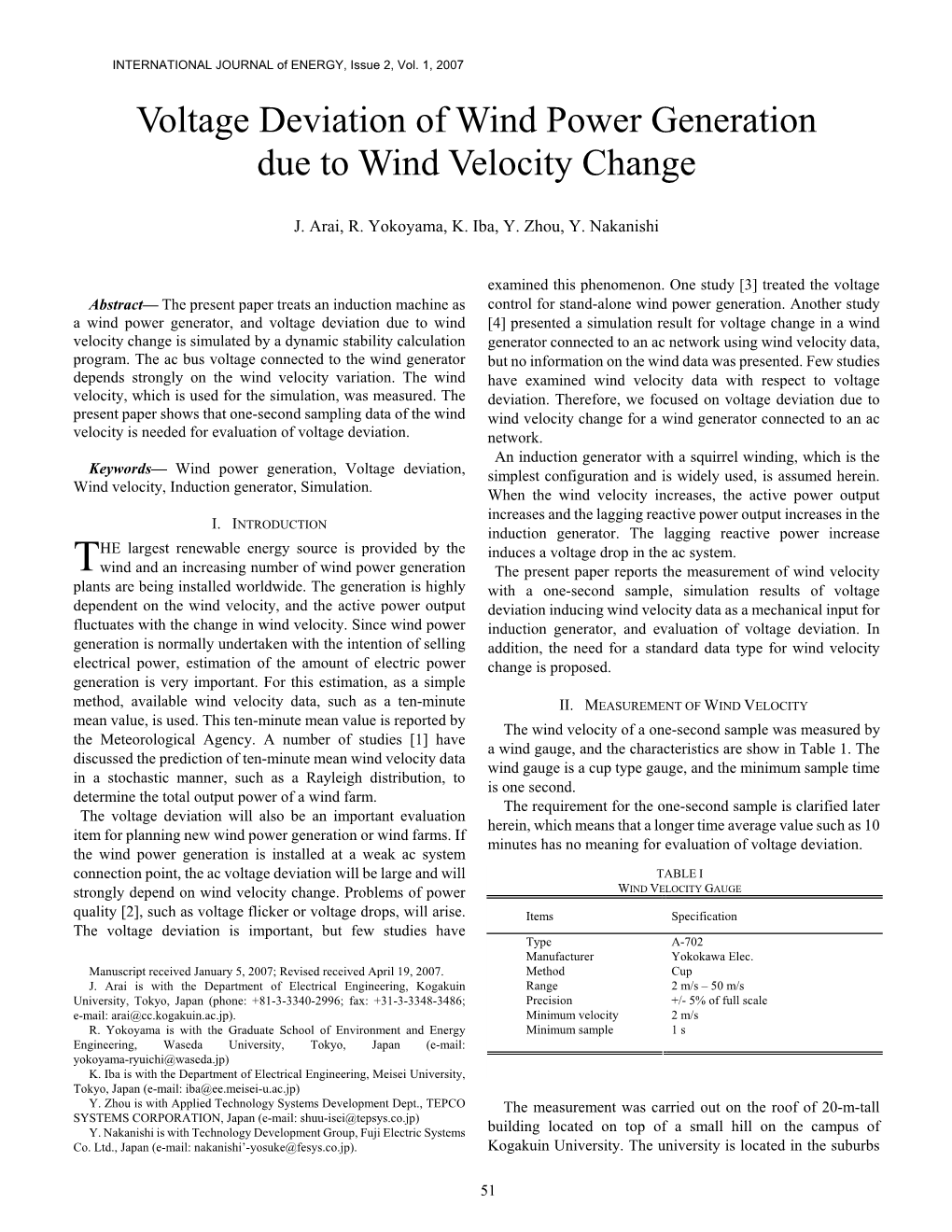 Voltage Deviation of Wind Power Generation Due to Wind Velocity Change