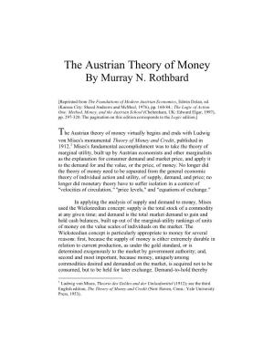 The Austrian Theory of Money by Murray N