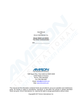 User Manual for Amron International, Inc. Model 2820A and 2825A Two