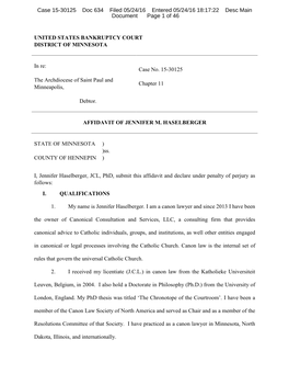 UNITED STATES BANKRUPTCY COURT DISTRICT of MINNESOTA in Re: the Archdiocese of Saint Paul and Minneapolis, Debtor. Case No. 15-3