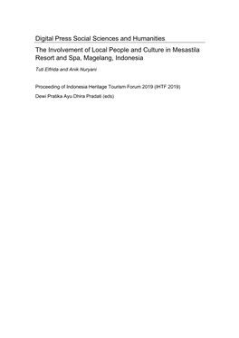 The Involvement of Local People and Culture in Mesastila Resort and Spa, Magelang, Indonesia