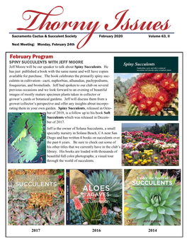 February Program SPINY SUCCULENTS with JEFF MOORE Jeff Moore Will Be Our Speaker to Talk About Spiny Succulents