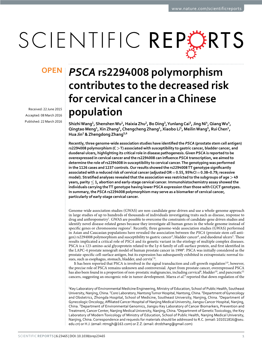 PSCA Rs2294008 Polymorphism Contributes to the Decreased Risk For