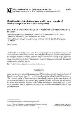 Brazilian Semi-Arid Ascomycetes III: New Records of Dothideomycetes and Sordariomycetes
