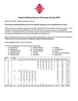 Virginia Railway Express Passenger Survey 2002