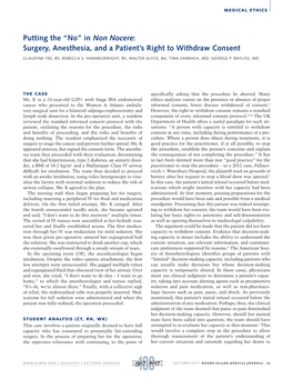 Putting the “No” in Non Nocere: Surgery, Anesthesia, and a Patient's Right to Withdraw Consent