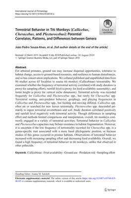 Terrestrial Behavior in Titi Monkeys (Callicebus, Cheracebus,Andplecturocebus): Potential Correlates, Patterns, and Differences Between Genera