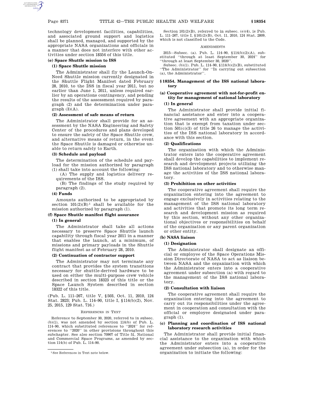 Page 8371 TITLE 42—THE PUBLIC HEALTH and WELFARE § 18354 Technology Development Facilities, Capabilities, Section 101(2)(B), Referred to in Subsec