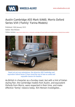 Austin Cambridge A55 Mark II/A60, Morris Oxford Series V/VI ('Family