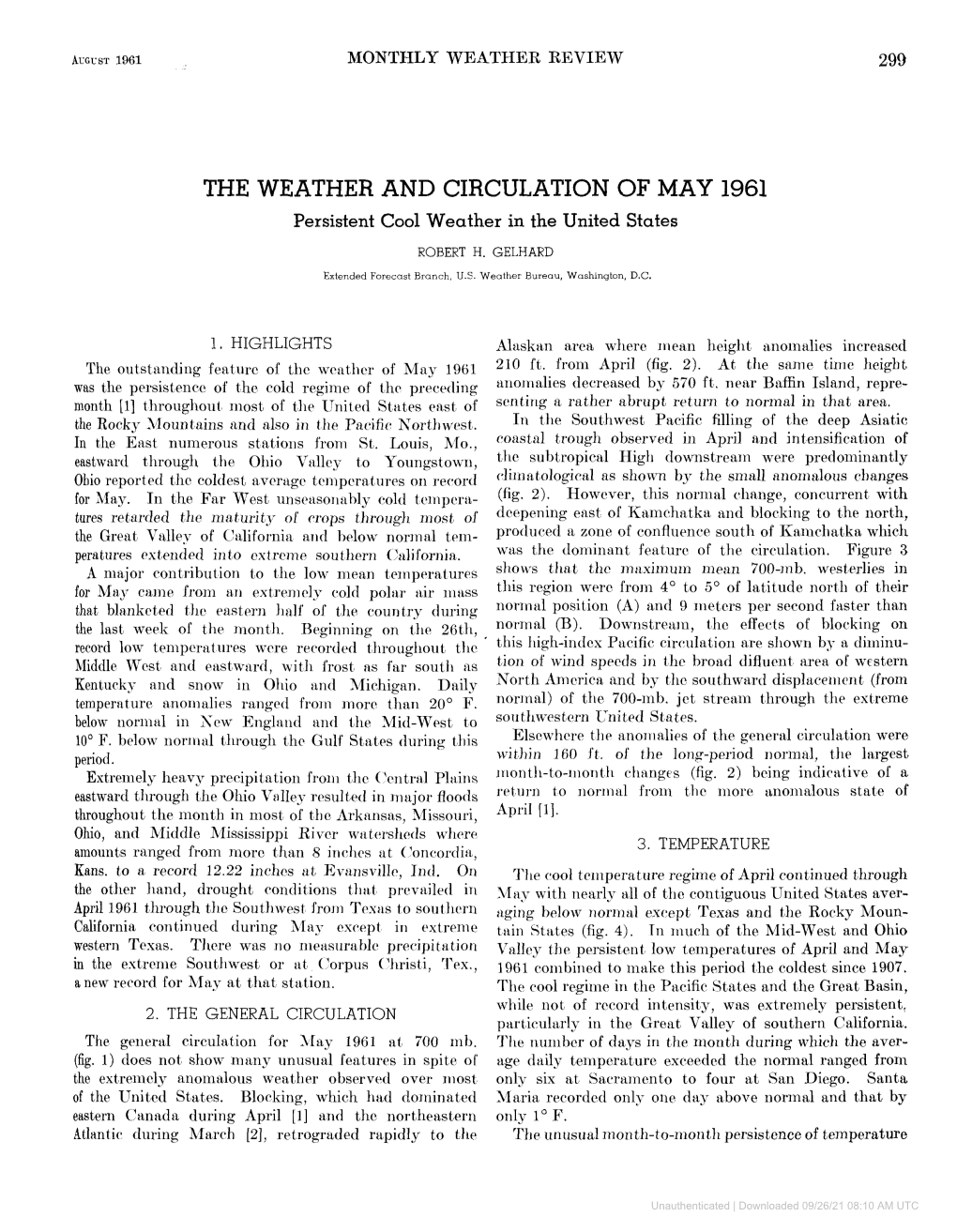 THE WEATHER and CIRCULATION of MAY 1961 Persistent Cool Weather in the United States ROBERT H