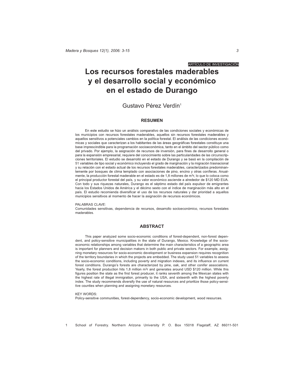 Los Recursos Forestales Maderables Y El Desarrollo Social Y Económico En El Estado De Durango