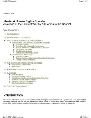 Liberia: a Human Rights Disaster Violations of the Laws of War by All Parties to the Conflict