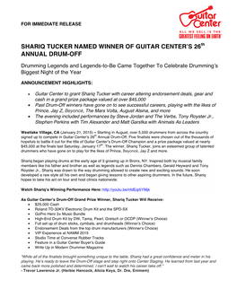 Shariq Tucker Named Winner of Guitar Center's 26