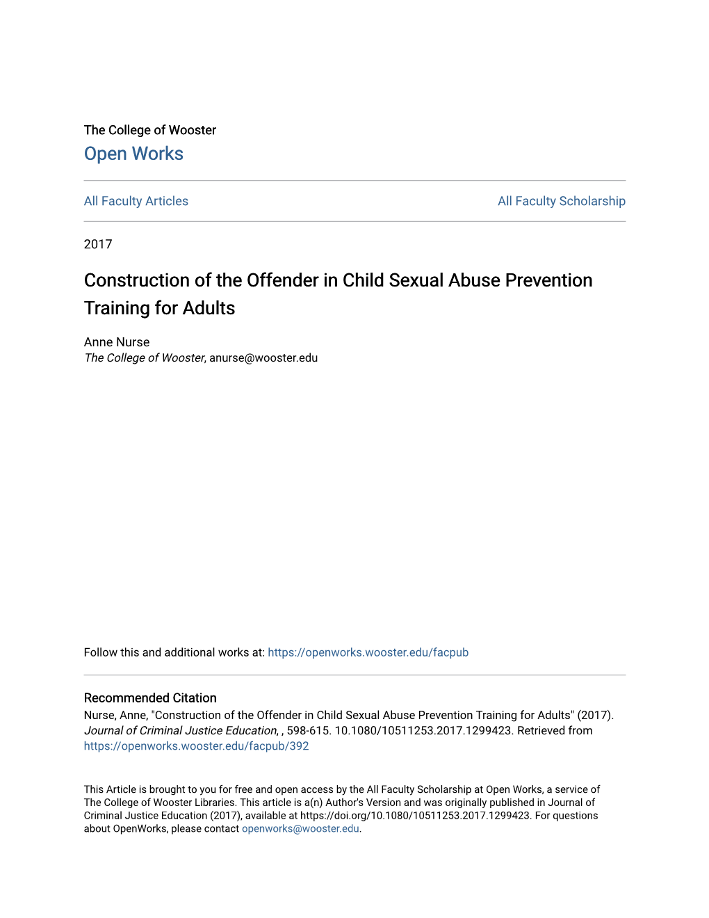 Construction of the Offender in Child Sexual Abuse Prevention Training for Adults