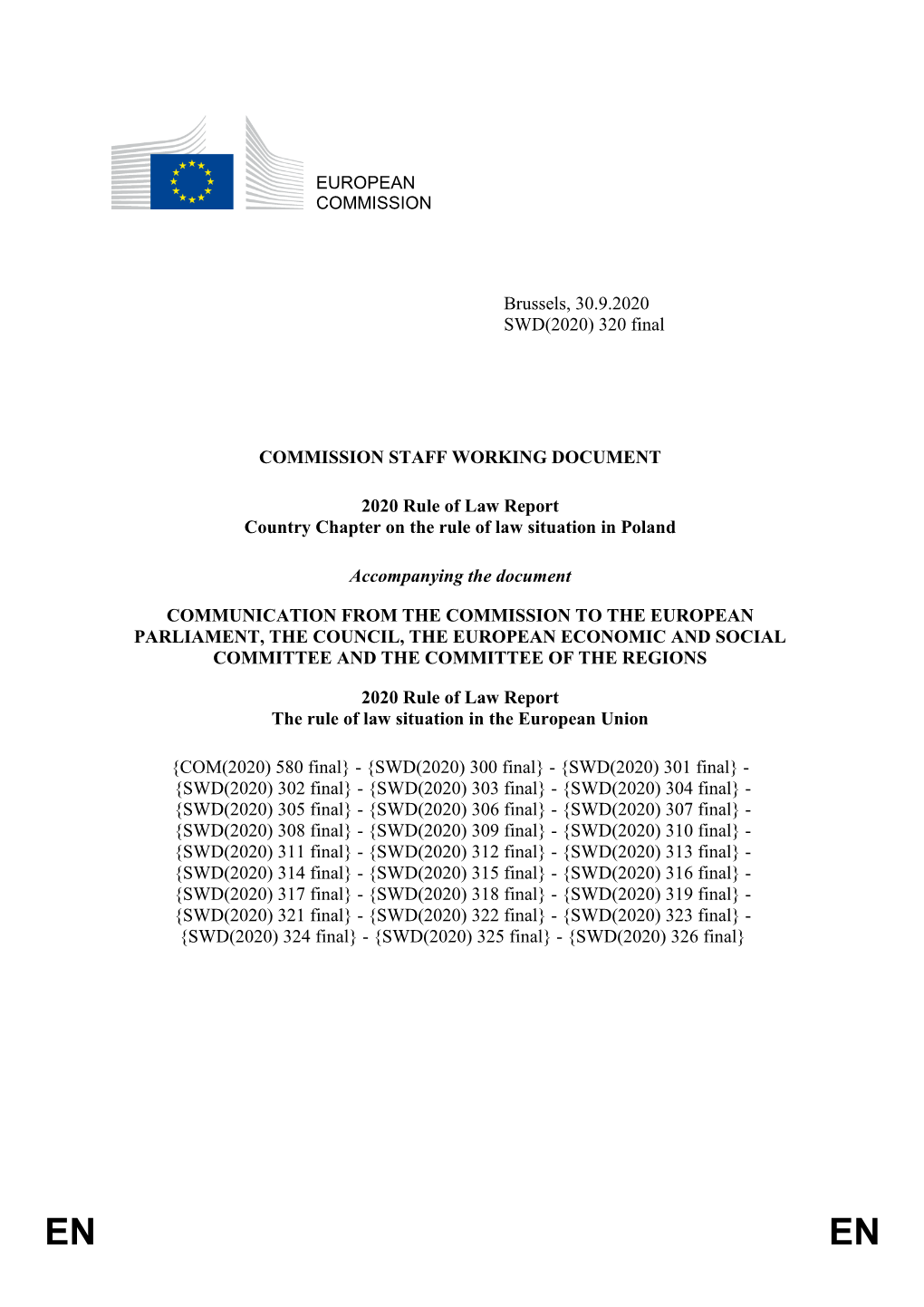 EUROPEAN COMMISSION Brussels, 30.9.2020 SWD(2020) 320 Final