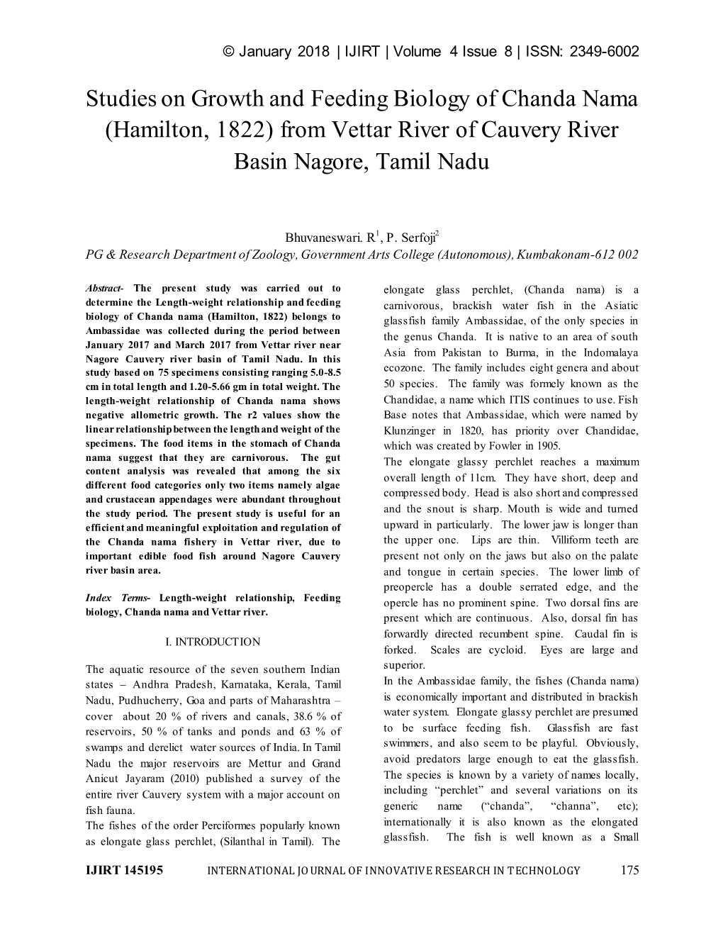 Hamilton, 1822) from Vettar River of Cauvery River