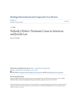 Proximate Cause in American and Jewish Law Steven F