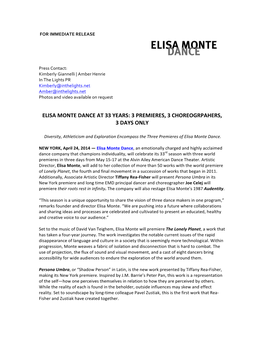 Elisa Monte Dance at 33 Years: 3 Premieres, 3 Choreogrpahers, 3 Days Only