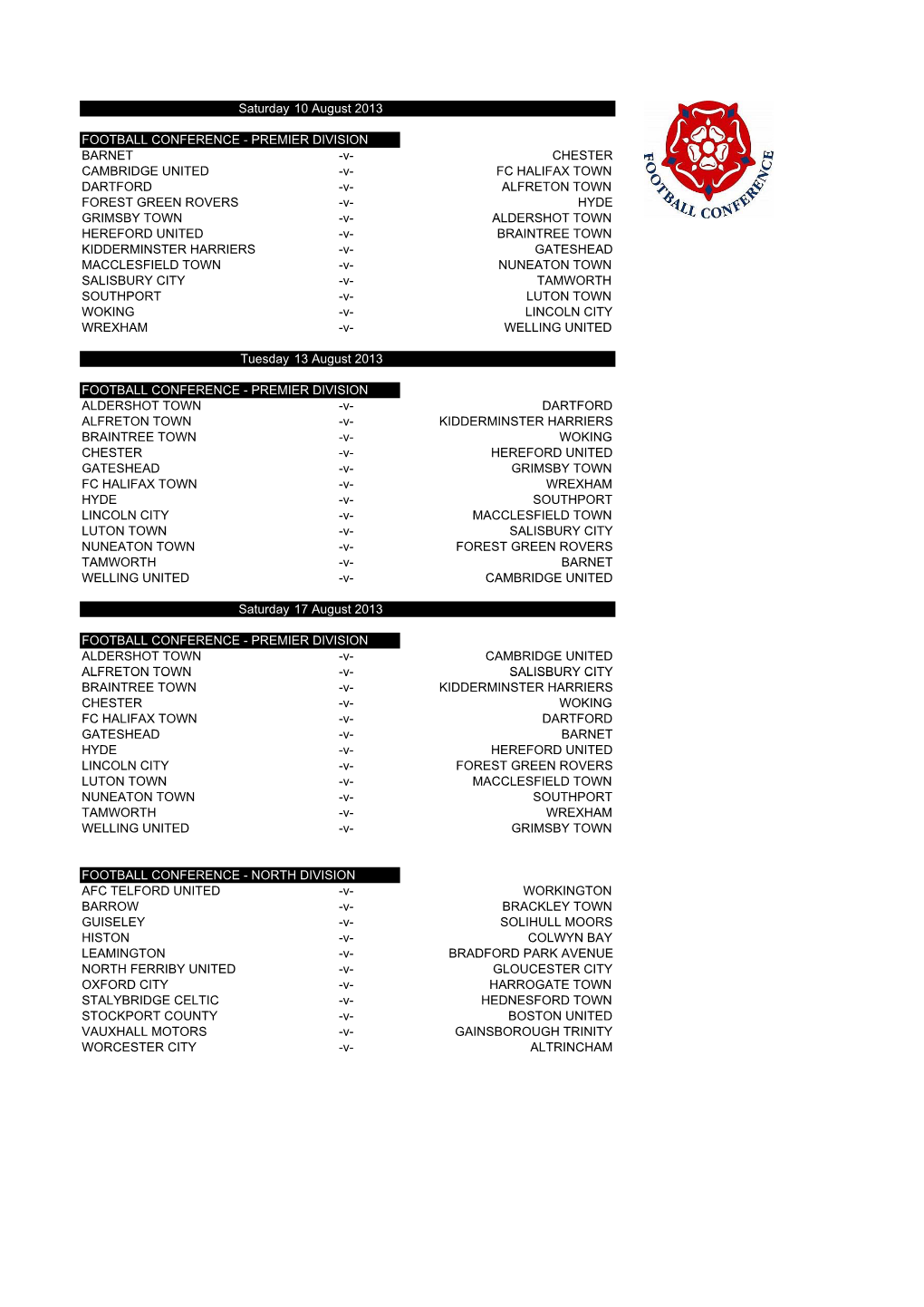 Football Conference Fixtures-2013-2014.Xlsx