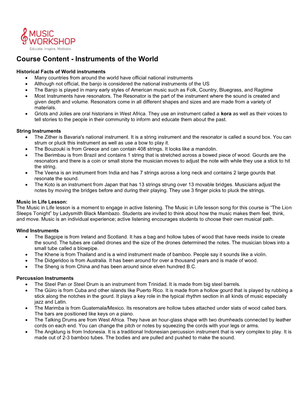 Course Content - Instruments of the World