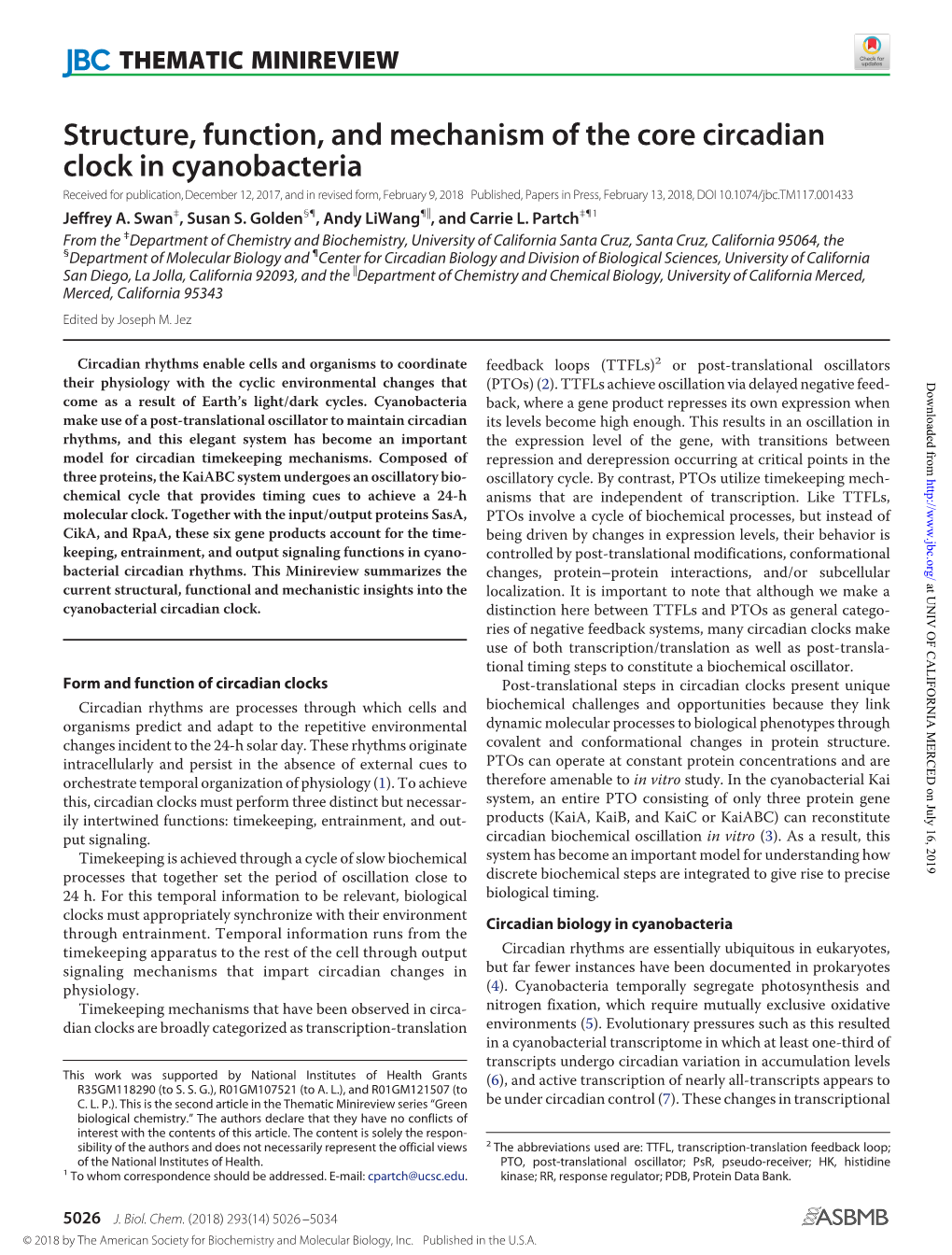 Structure, Function, and Mechanism of the Core Circadian Clock In