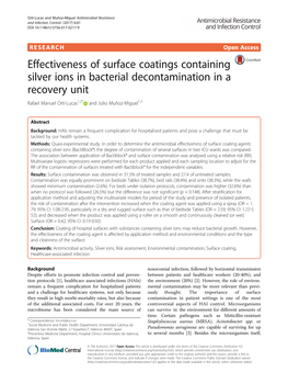 Effectiveness of Surface Coatings Containing Silver Ions in Bacterial Decontamination in a Recovery Unit Rafael Manuel Ortí-Lucas1,2* and Julio Muñoz-Miguel1,2