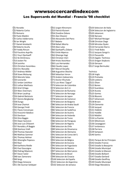 Wwwsoccercardindexcom Los Supercards Del Mundial - Francia ’98 Checklist