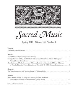 Sacred Music Spring 2018 | Volume 145, Number 1